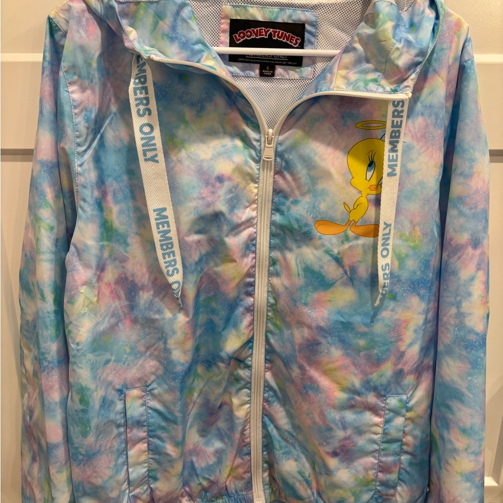 Looney Tunes Tweety Bird Members Only Tie Dye Hooded Windbreaker Jacket Size S